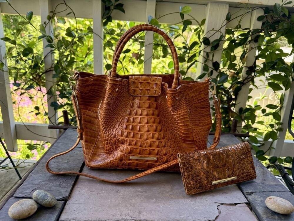 Brahmin Pecan Melbourne Leather Satchel Tote & Matching Slim Wallet Set